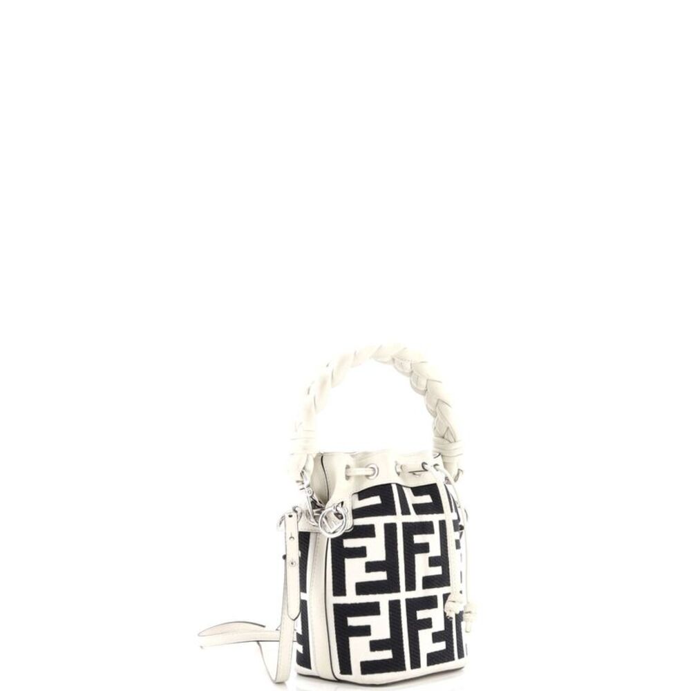 Fendi Woven Handle Mon Tresor Bucket Bag Zucca Embroidered Canvas Mini - Picture 2 of 7